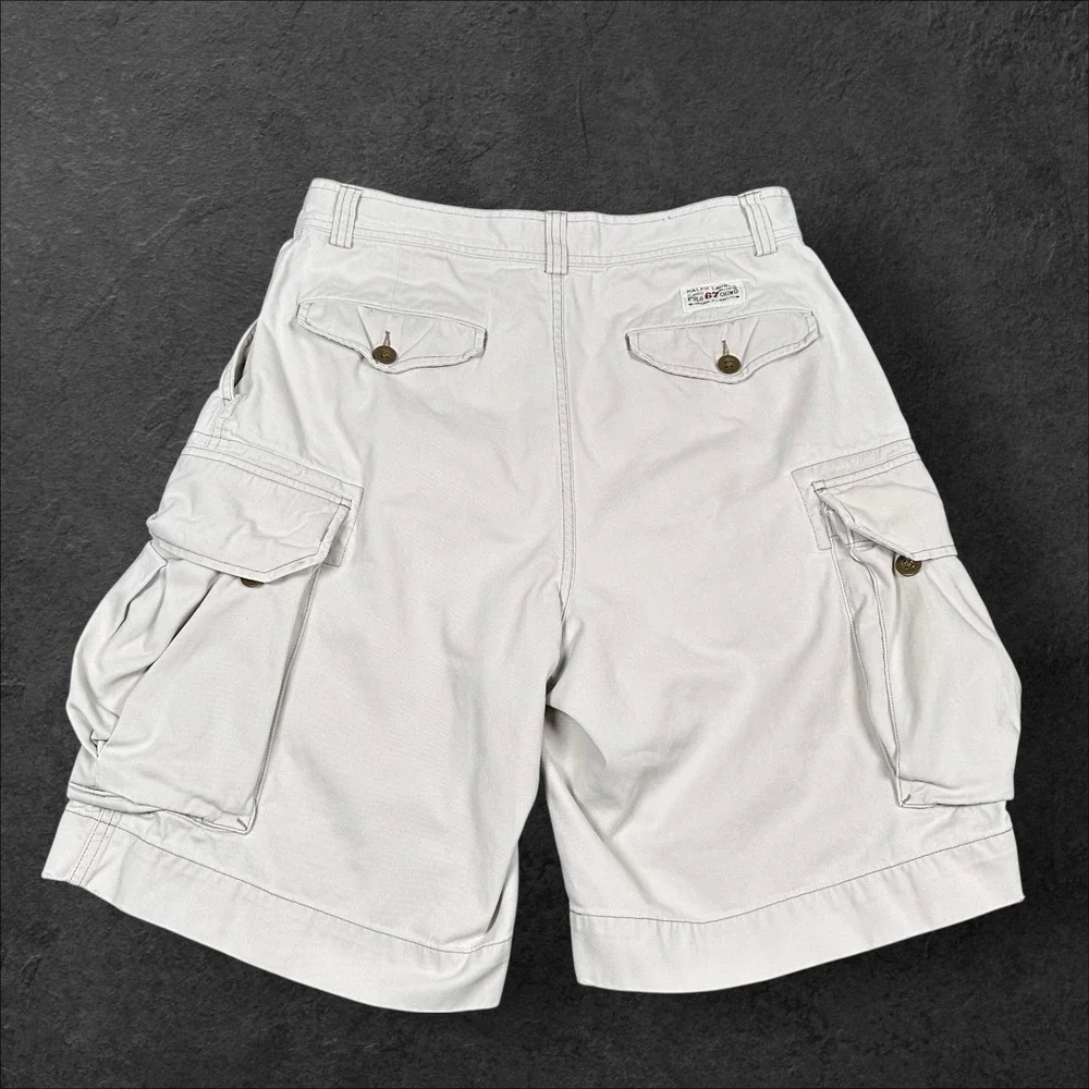 Polo Ralph Lauren Cargo Shorts Men 31 Khaki Beige Chino Cotton Pockets Vtg